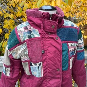 Vintage IZZI Outerwear Women's Patchwork Corduroy Ski Jacket Maroon  Size S